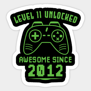 Level 11 Unlocked Awesome Since 2012, Funny 11th Birthday Gaming Gift Sticker